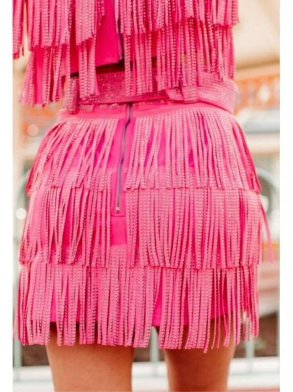 Nylon Apparel Pink rhinestone Fringe Skort Set Cropped Tank + Mini Skirt Small - Picture 7 of 14